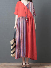 Original Split-Joint Striped V-Neck Dress
